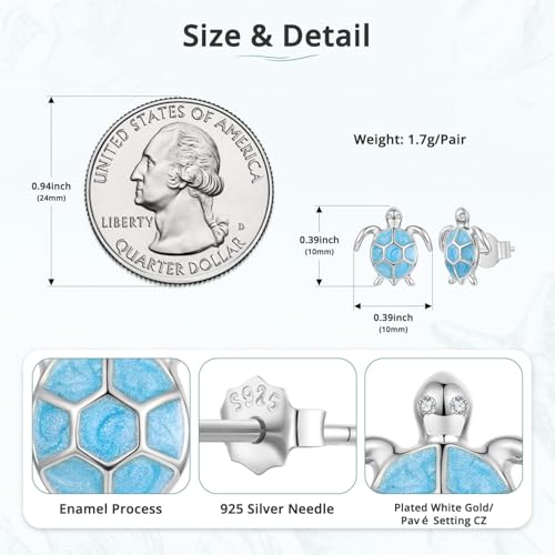 Cute Stud Earrings for Women Dachshund Koi Fish Sea Star Sea Turtle Sea Conch Earrings 14K Gold Plated Dainty Stud Earring funky Jewerly - color: Silver Sea Turtle