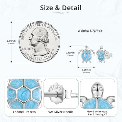 Cute Stud Earrings for Women Dachshund Koi Fish Sea Star Sea Turtle Sea Conch Earrings 14K Gold Plated Dainty Stud Earring funky Jewerly - color: Silver Sea Turtle