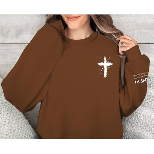 Women Christian Sweatshirt Psalms 91 Jesus Hoodie Religious Faith God Shirt Bible Verse Inspirational Pullover Tops - color: Brown, size: Small