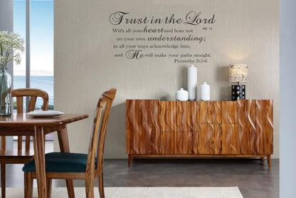 Bible Verse Prayer Wall Stickers, Trust in the Lord with All Your Heart .Proverbs 3:5-6 Christian Scripture Quotes Wall Decals, Vinyl Removable Religious Wall Decor for for Livingroom Home Church