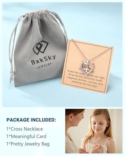 Cross Necklace Baptism First Communion Christening Religious Christian Easter Confirmation Gifts for Girls - style: Dear Lord bless this little girl