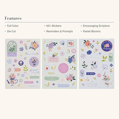 Christian Art Gifts Multicolor Inspirational Scripture Bible Journaling Sticker Sheet Set for Women & Girls: Colorful Lavender Purple, Green & Pink Floral Designs, 3 Die-Cut Sheets