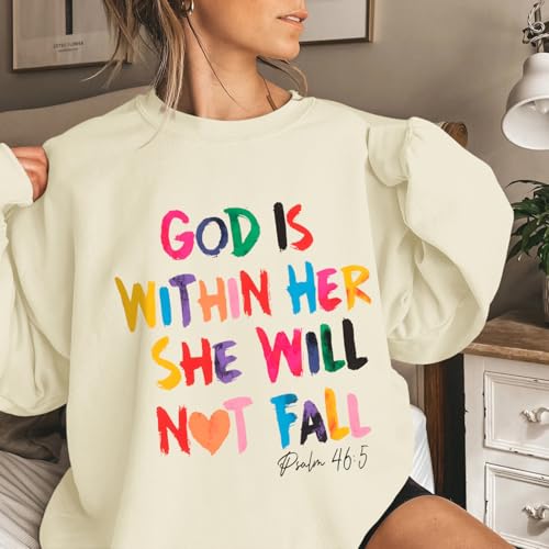 Wrenpies Christian God Is Within Her Sweatshirts for Women Jesus Faith Bible Verse Shirts Inspirational Hoodie Pullover Tops - color: Apricot, size: Small