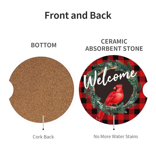 Christmas Cardinal Car Cup Holder Coasters 2 Pack 2.63" for Women - color: Red
