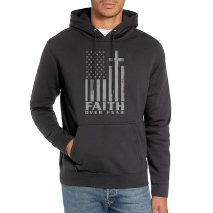 Faith over Fear Hoodie Christian Gifts for Men Jesus Sweatshirts Christian Hoodies - size: Large