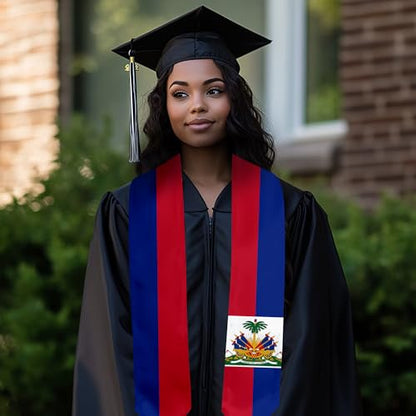 Graduation Satin Sash Scarf 72" Stole - color: Haiti Flag