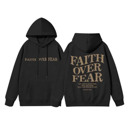 Fkatuzi Christian Faith Over Fear Hoodies For Teen Jesus Hoodie God Sweatshirt Bible Verse Religious Graphic Tops - color: Black, size: XX-Large