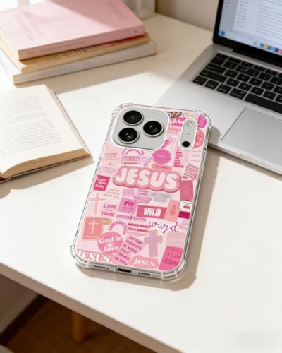 Pink Christian Aesthetic Phone Case Compatible with iPhone 17 Pro, Jesus Affirmation Verses Phone Cover for iPhone 17 Pro - color: Pink Aesthetic