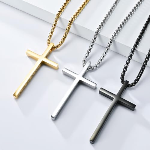 Cross Necklace for Men,Stainless Steel Christian Pendant Jewelry - color: C-gold-60cm chain