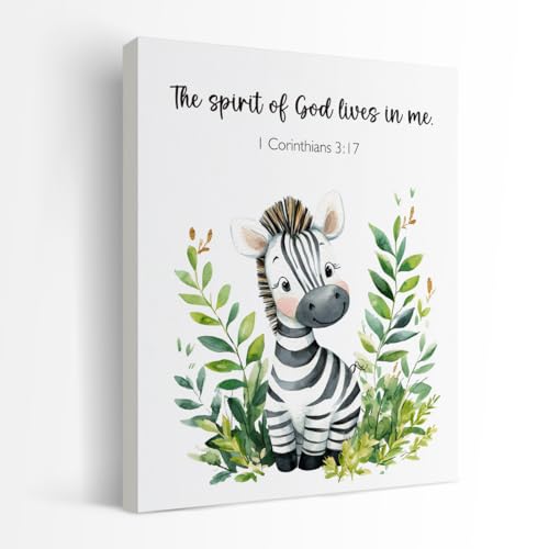 SZERE Woodland Nursery Animals Bible Verse Canvas Wall Art Decor Prints Posters, Cute Baby Zebra Forest Nursery Room Bedroom Bathroom Playroom Wall Art Decor for Nursery Kids Teen Girls Gifts, Christian Psalm 91 Wall Art Classroom Wall Decor, Canvas Frame