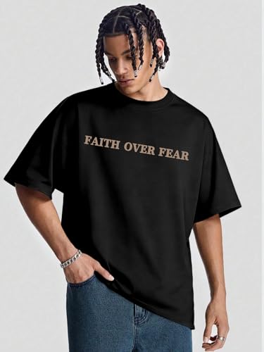 Christian Faith Over Fear Shirt for Men Jesus Religious Shirts Oversized T-Shirt - color: Faith Grey, size: X-Large