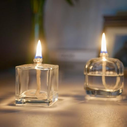 2 Pieces Small Refillable Clear Glass Oil Lamp Unscented Candles for Fine Dining Restaurants or Home Cotton Wick and Holder Included - color: Square/2pcs