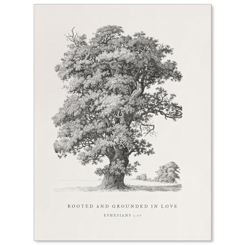 OMANI Modern Christian Bible Verses Canvas Wall Art Retro Ephesians 3:17 Tree Sketch Poster Minimalist Scripture Wall Decor Religious Prints Painting 08x10 inch Unframed - color: Grey, size: 10"L x 8"W