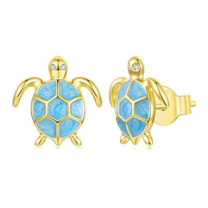 Cute Stud Earrings for Women Dachshund Koi Fish Sea Star Sea Turtle Sea Conch Earrings 14K Gold Plated Dainty Stud Earring funky Jewerly - color: Gold Sea Turtle