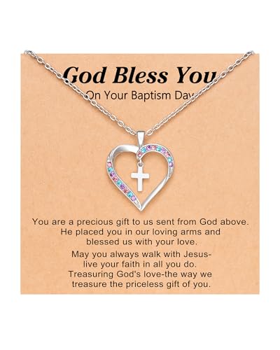 UPROMI Cross Necklace for Girls Back to School Baptism Graduation Gifts - style: God bless you
