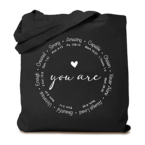 TSIIUO Women's You are Inspiration Canvas Tote Bag Funny Bible Verse Cute Graphic Reusable Shopping Canvas Bag - color: Black