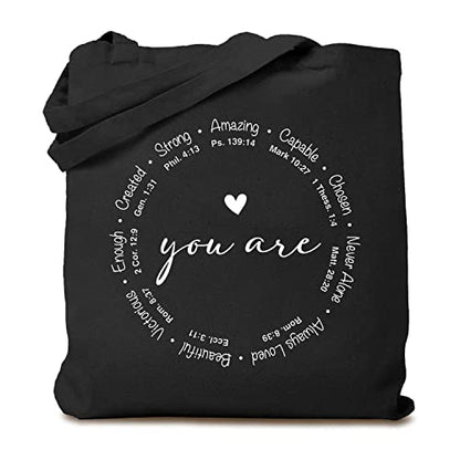 TSIIUO Women's You are Inspiration Canvas Tote Bag Funny Bible Verse Cute Graphic Reusable Shopping Canvas Bag - color: Black