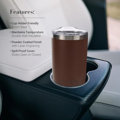 Christian Art Gifts Large Premium Stainless Steel Vacuum Sealed Insulated Travel Mug Tumbler for Men & Women: Faith Inspiring Mountain Theme, Leak-Proof Retractable Lid, All Day Hot/Cold, Brown, 18 oz - color: Brown Mountains/Faith