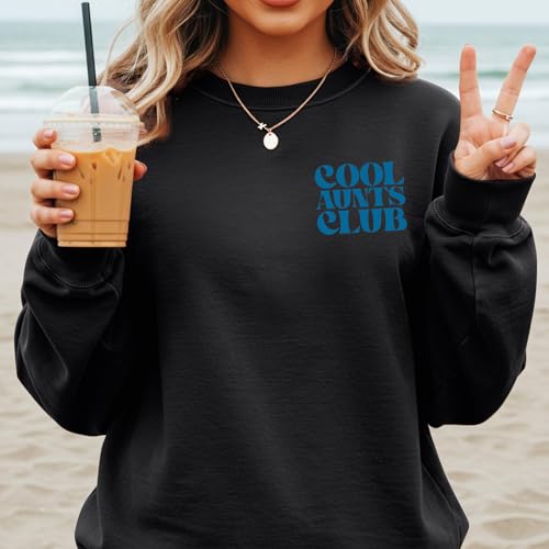 Aunt Sweatshirts For Women Cool Aunts Club Sweatshirt Graphic Hoodies Auntie Pullover Long Sleeve Shirt Cotton Tops - color: Black, size: Large