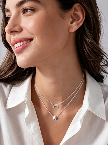 ChicSilver 925 Sterling Silver Cross/Heart/Butterfly/Star/Moon Necklace for Women, Hypoallergenic Dainty Small Silver Pendant Necklaces (with Gift Box) - style: 04.Star