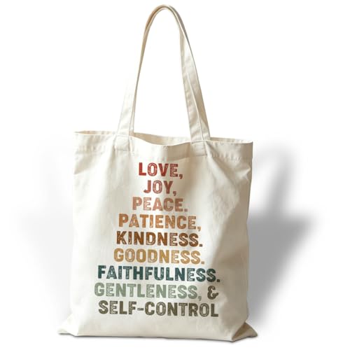 Canvas Tote Bag, Fruits of The Spirit Quote, Aesthetic Canvas Tote Bags for Women, Reusable Cloth Cotton Bags for Shopping, Religious Gifts to Female Friends - color: Style 26