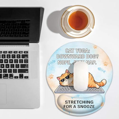 Britimes Ergonomic Mouse Pad with Wrist Support, Cat Cartoon - color: Cat Funny Orange