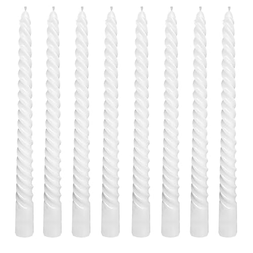 8 Pack 10 Inch White Spiral Taper Candle Set, 7/8 Inch Unscented Driples Candlesticks for Home Decoration, 6-7 Hours Burn - color: White
