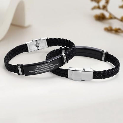 Leather Bracelet Sobriety Gifts for Men : Inspirational Quote/Bible Verse Engraved Braided Black Mens Bracelet for Him, Customized Religious Christian Gift Jewelry for Son/Dad/Boys/Boyfriend/Husband - style: 11:Always remember you are braver