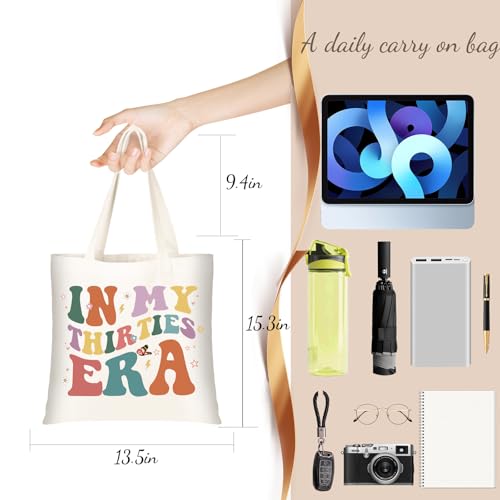 DHQH 30th Birthday Gifts for Women, 1995 Happy 30th Birthday Gifts Ideas for Mom Sister Friend Wife Aunt Daughter Coworker, Canvas Tote Bag with Makeup Bag - style: Baga Thirtis