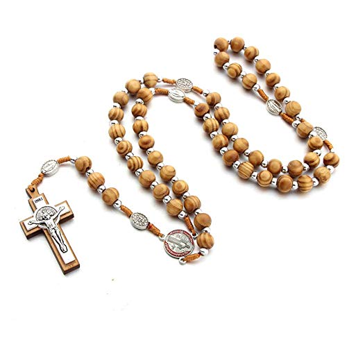 Handmade Wooden Wood Beads Catholic Rosary Crucifix Cross Pendant Necklace Bethlehem Christian Prayer Holy Jerusalem Holyland Y Necklace for Women Men Unisex Jewelry Gift - color: D round