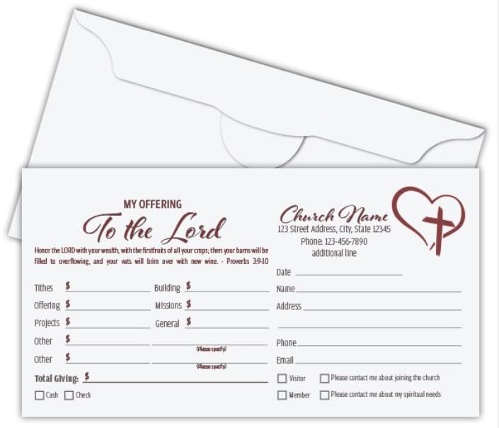 Custom Church Tithing Offering Envelopes, Full Color Printing on the Front, 3 1/8" x 6 1/4", 24lb White Wove Paper, 500 per box, Printed in the USA