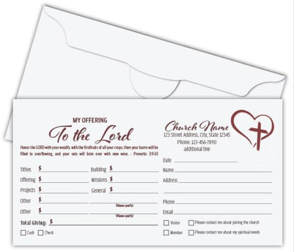 Custom Church Tithing Offering Envelopes, Full Color Printing on the Front, 3 1/8" x 6 1/4", 24lb White Wove Paper, 500 per box, Printed in the USA