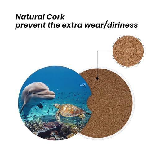 Dolphin Turtle Car Cup Holder Coasters 2 Pack 2.63" for Women - color: Blue