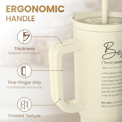 Best Friend Tumbler with Handle 40oz, Bestie Cups for Women Stainless Steel Coffee Travel Tumblers with Straw, Bestie Gifts for Female Friends BFF, Friendship Gift for Birthday Christmas Valentines - color: Best Friend