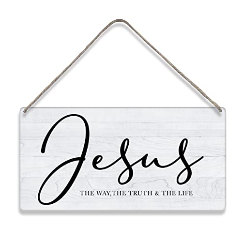 Bible Verse Home Wall Décor Jesus the Way Truth Life Wood Signs Rustic Hanging Wall Plaque Wooden Christian Religious Sign