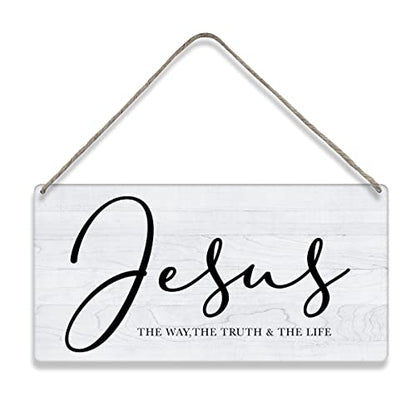 Bible Verse Home Wall Décor Jesus the Way Truth Life Wood Signs Rustic Hanging Wall Plaque Wooden Christian Religious Sign