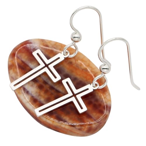 Cross Earrings for Women in Sterling Silver Christian Drop Earrings with Hook Backs Lightweight Open Cross Design Satin Matte Finish