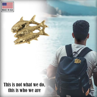 Grand Slam Bonefish Tarpoon Fish Pin, Pewter, Lapel, Hat, Pins, Brooch, Brooches, Jewelry, Gift, Handmade in the USA, 200 Fish Designs Available. S035PRZ - color: Gold Plated