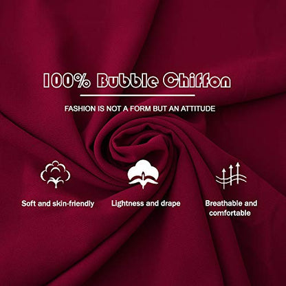 LMVERNA Solid Color Bubble Chiffon Scarf for Women Fashion Soft Hijab Long Scarfs Wrap Scarves - color: Red2