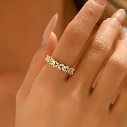 18K Gold Plated Cubic Zirconia Adjustable Open Rings for Women - color: 4 Leaf CZ