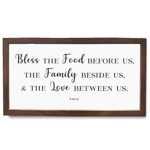 Bless the Food Before Us Sign, Christian Decor, Bible Verse Wall Decors, Scripture Wall Art, Christian Decor for Home, Farmhouse Wood Framed Sign, Home Decoration for Living Room - color: Amen