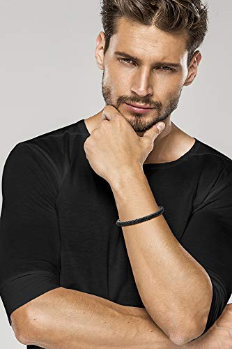 Miabella Genuine Italian Braided Leather Bracelet for Men, Made in Italy - color: Black, size: Small - 7" Length
