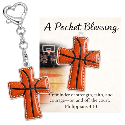 Sports Gifts for Teens, Acrylic Sports Cross Keychain with Prayer Card - color: Basketball