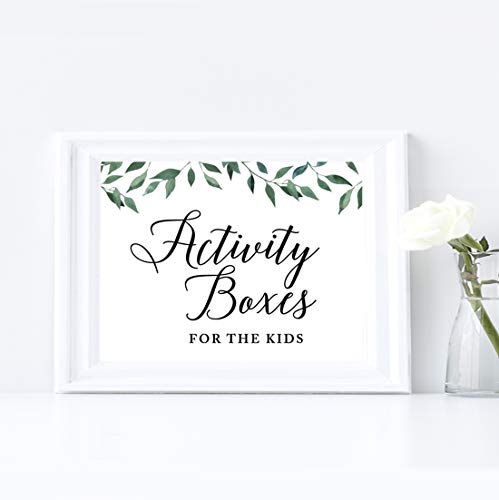Andaz Press Wedding Party Signs, Natural Greenery Green Leaves, 8.5x11-inch, Activity Boxes for the Kids, 1-Pack - color: Activities Boxes