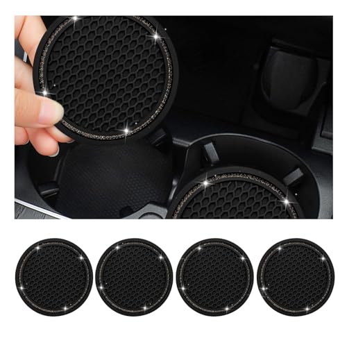 Dickno 4 PCS Bling Car Cup Coaster, 2.75 Inch Crystal Rhinestone Auto Cup Holder Insert Coaster, Anti-Slip Durable Car Drink Cup Mat, Universal Vehicle Interior Decor Accessories (Black & Gray) - color: Black+gray, size: 4 PCS