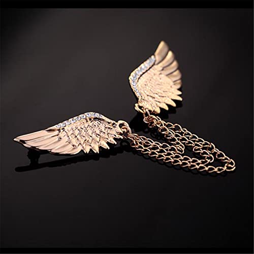 WCRAZYE Shiny Rhinestone Metal Feather Lapel Pin Angel Wings Tassel Chain Brooch Collar Pins for Women Girls Men's Animal Eagle Pin Suit Sweater Shawl Coat Breastpin Accessories - color: Gold Wings Pins