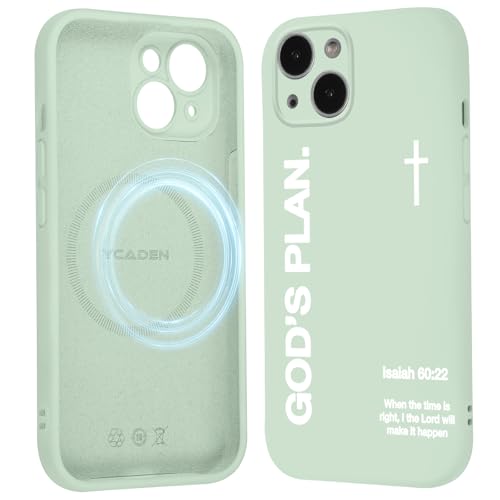 Magnetic Phone Case for iPhone 15, Aesthetic Jesus Bible Verse Cross Pattern Print for Women Men, Compatible with Magsafe, Shockproof Soft Silicone Cover for iPhone 15 6.1", Green - color: Green, size: iPhone 15