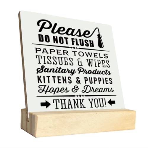 Farmhouse Bathroom Wood Sign - Do Not Flush Plaque With Wooden Stand - Funny Gift for Paper Towels, Kittens and Puppies - Small B1 - color: Please Do Not Flush 03