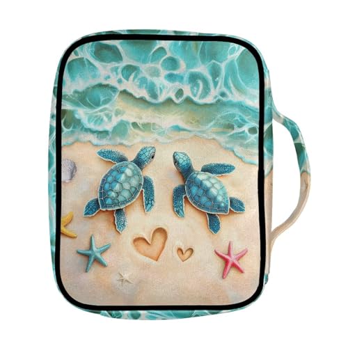 Suobstales Beach Turtle Starfish Seashell Heart Print Bible Cover Carrying Book Case for Women Men Lightweight Bible Bag Bible Protective with Handle and Zippered Pocket - color: Beach Turtle Starfish Seashell Heart