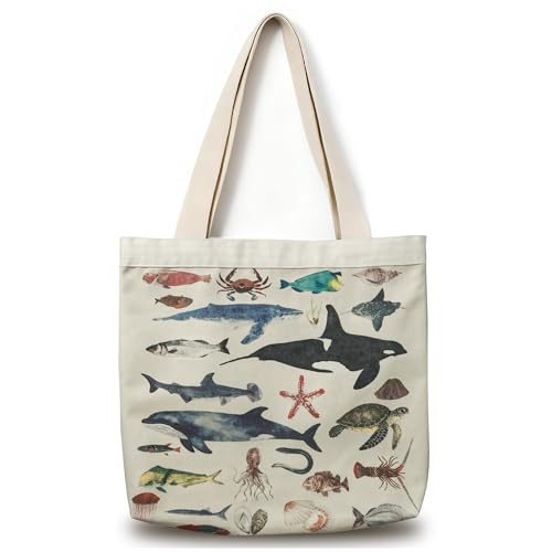 Large Tote Shopping Bag Cotton Canvas-Reusable grocery Bag with Zipper Aesthetic Reusable Shoulder Bag - style: Style-b